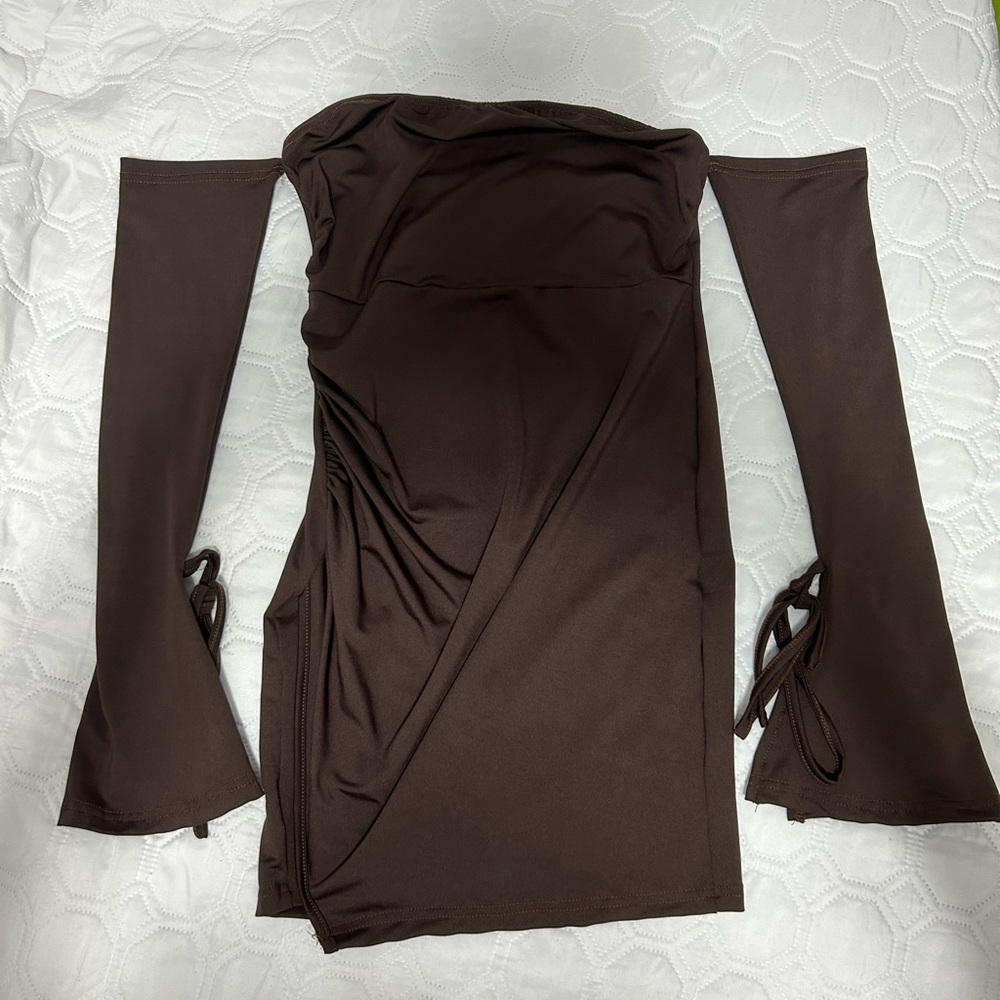 Brown Off-Shoulder Dress